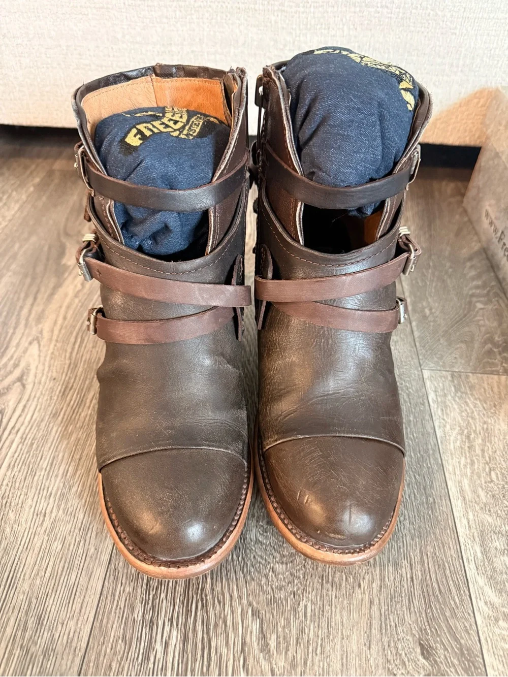 freebird Brown Leather Strappy Ankle Booties